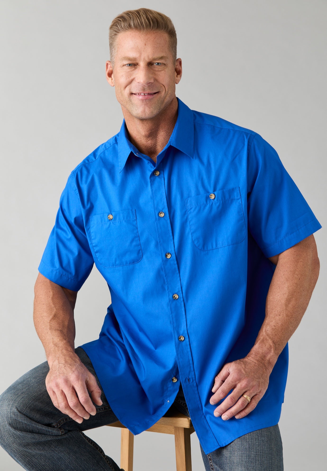 Solid Wrinkle-Resistant Short Sleeve Button Down image number 0