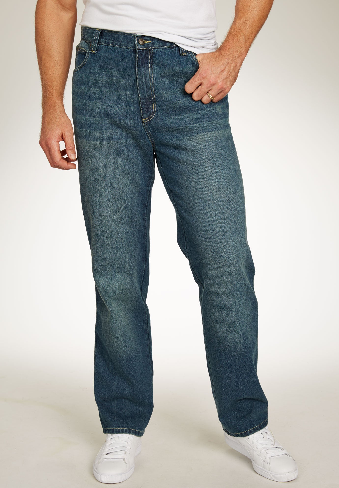 Loose-Fit Side Elastic 5-Pocket Jeans image number 0