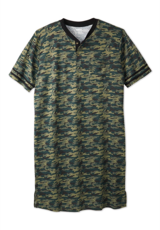 Short-Sleeve Jersey Henley Nightshirt image number 1