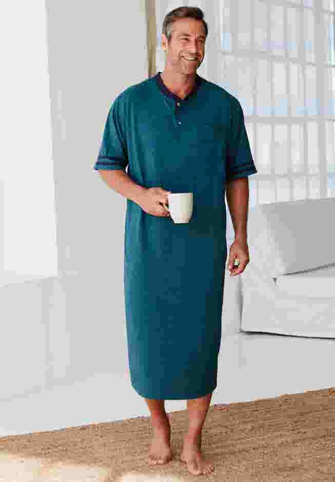 Short-Sleeve Jersey Henley Nightshirt image number 1