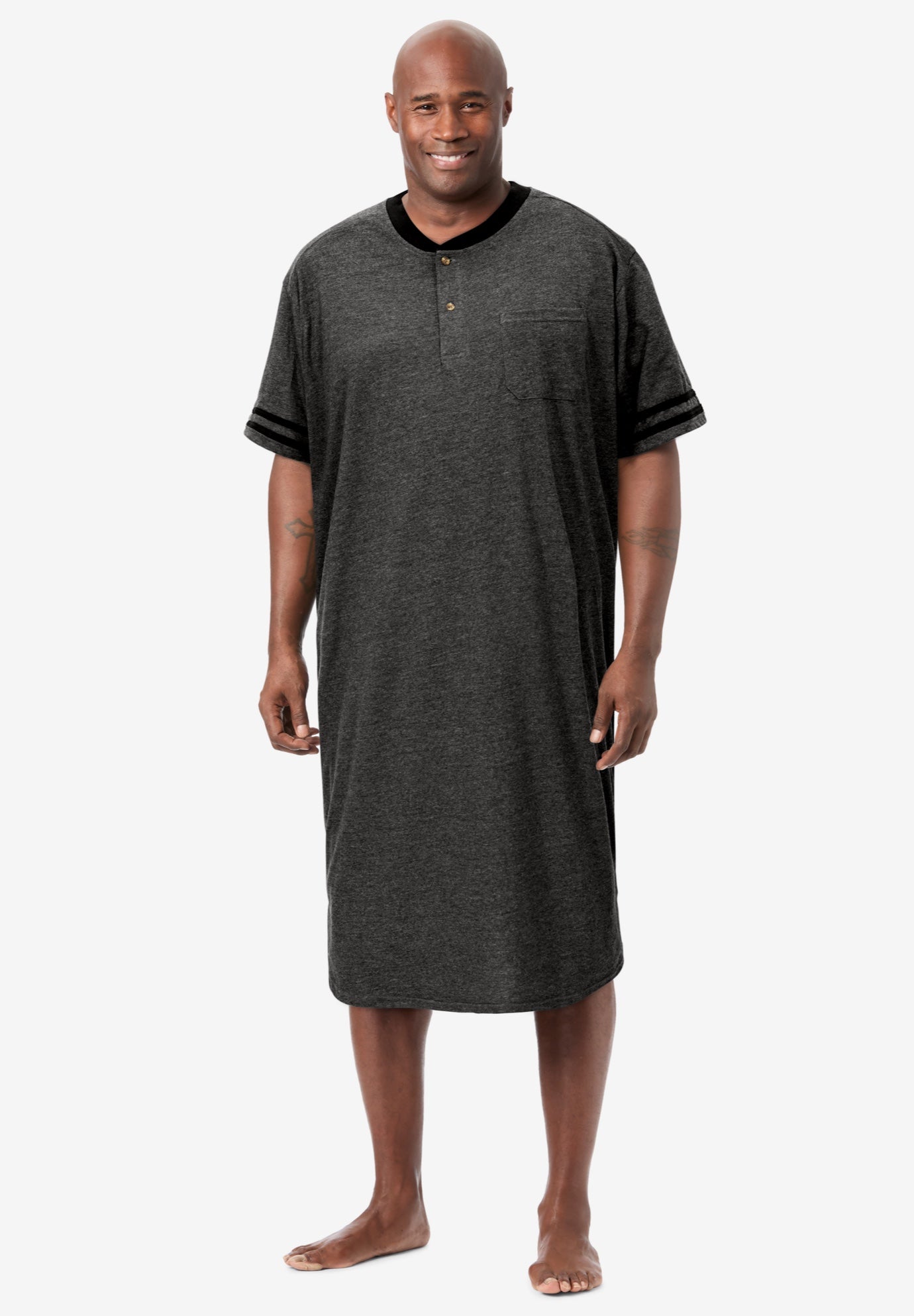 Short-Sleeve Jersey Henley Nightshirt image number 0