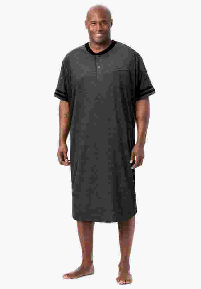 Short-Sleeve Jersey Henley Nightshirt image number 1