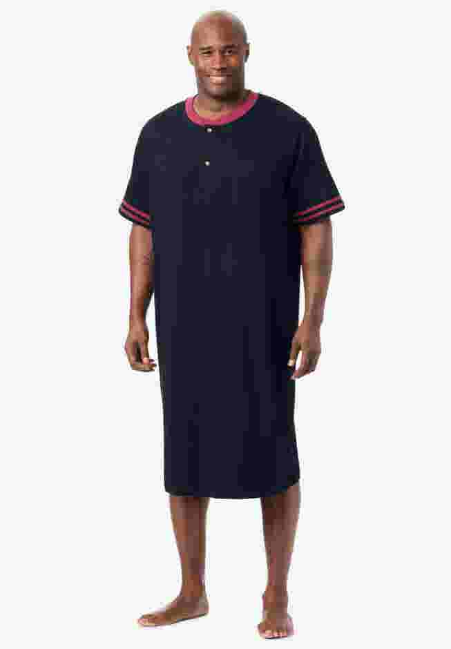 Short-Sleeve Jersey Henley Nightshirt image number 0