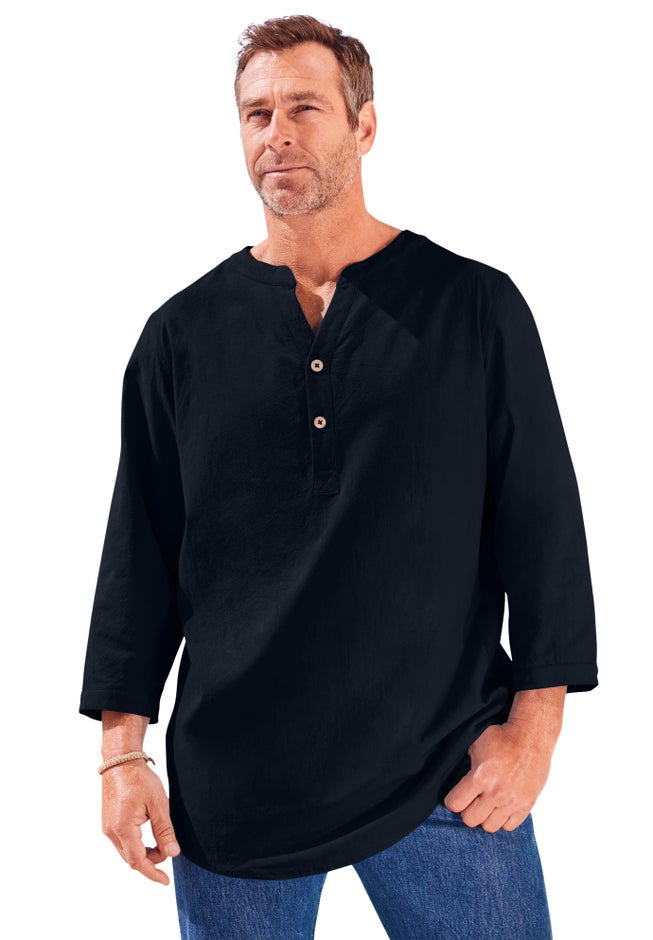 Gauze Mandarin Collar 3/4 Sleeve Shirt image number 0
