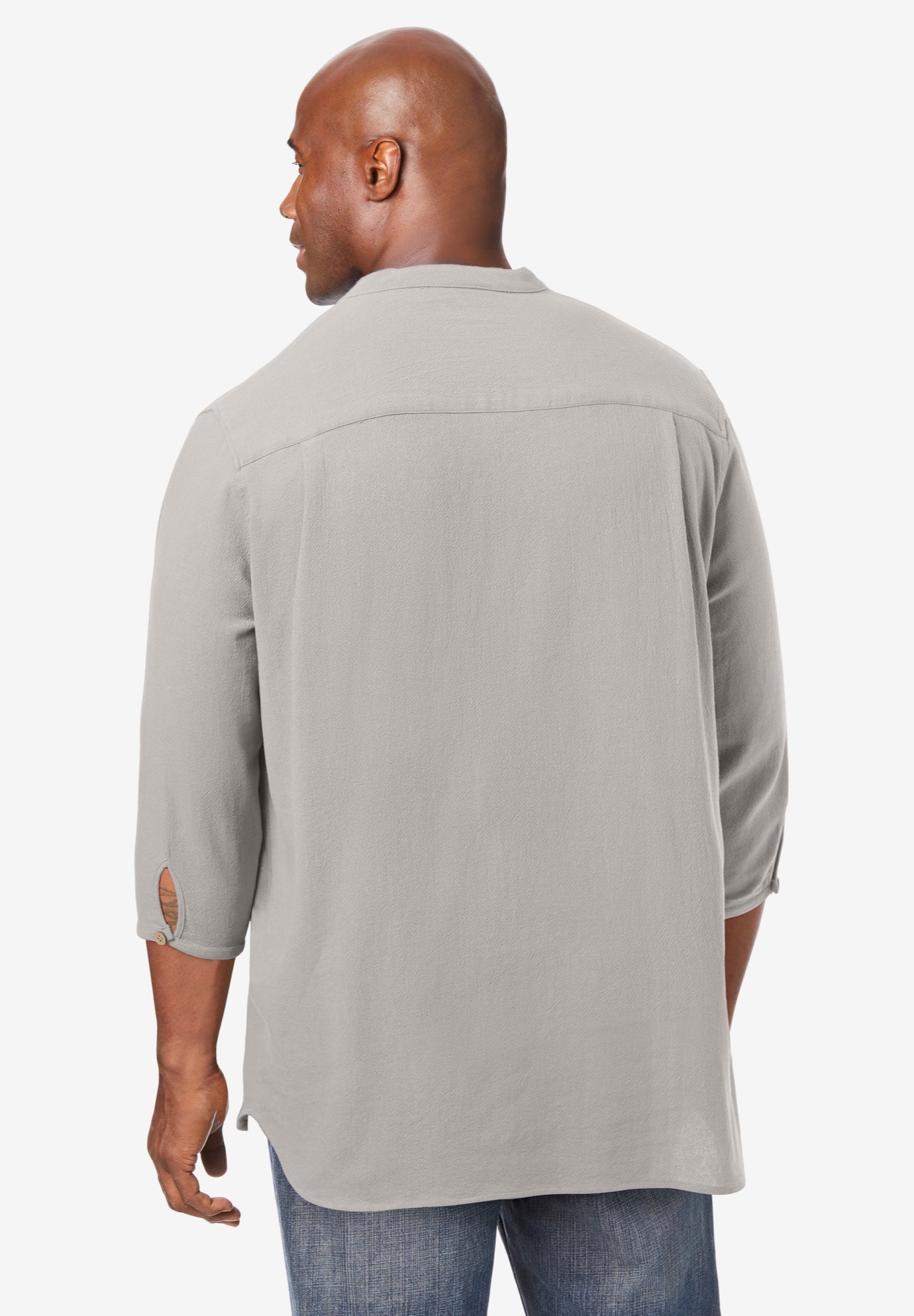 Gauze Mandarin Collar 3/4 Sleeve Shirt image number 1