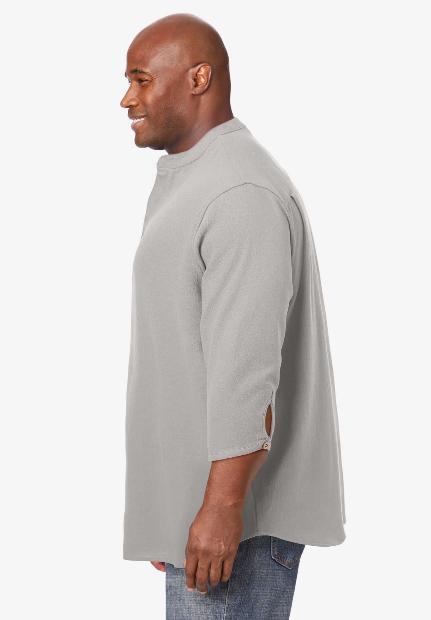 Gauze Mandarin Collar 3/4 Sleeve Shirt image number 2