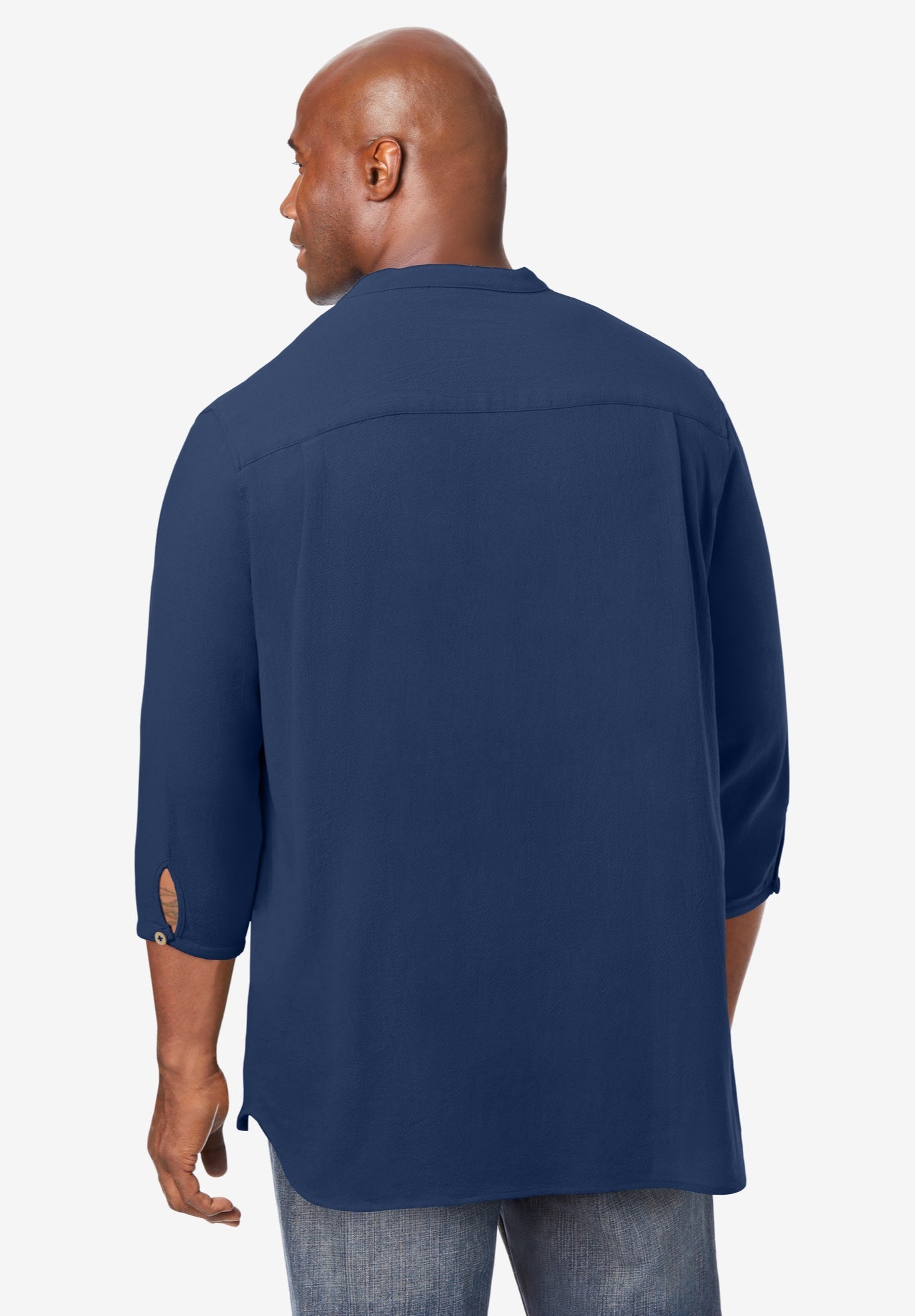 Gauze Mandarin Collar 3/4 Sleeve Shirt image number 1