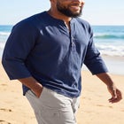 Gauze Mandarin Collar 3/4 Sleeve Shirt image number null