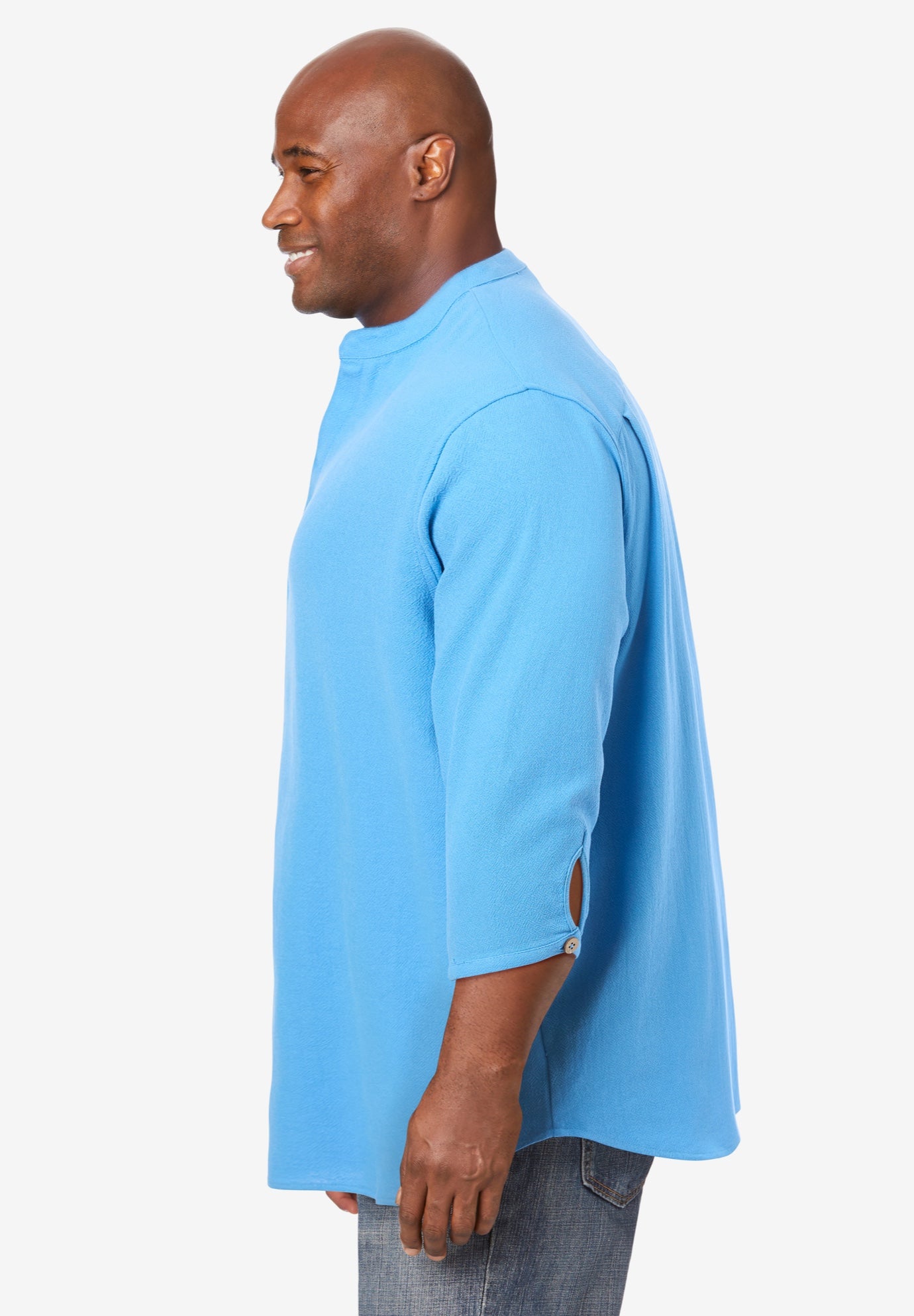 Gauze Mandarin Collar 3/4 Sleeve Shirt image number 2