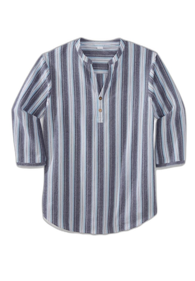 Gauze Mandarin Collar 3/4 Sleeve Shirt image number 1