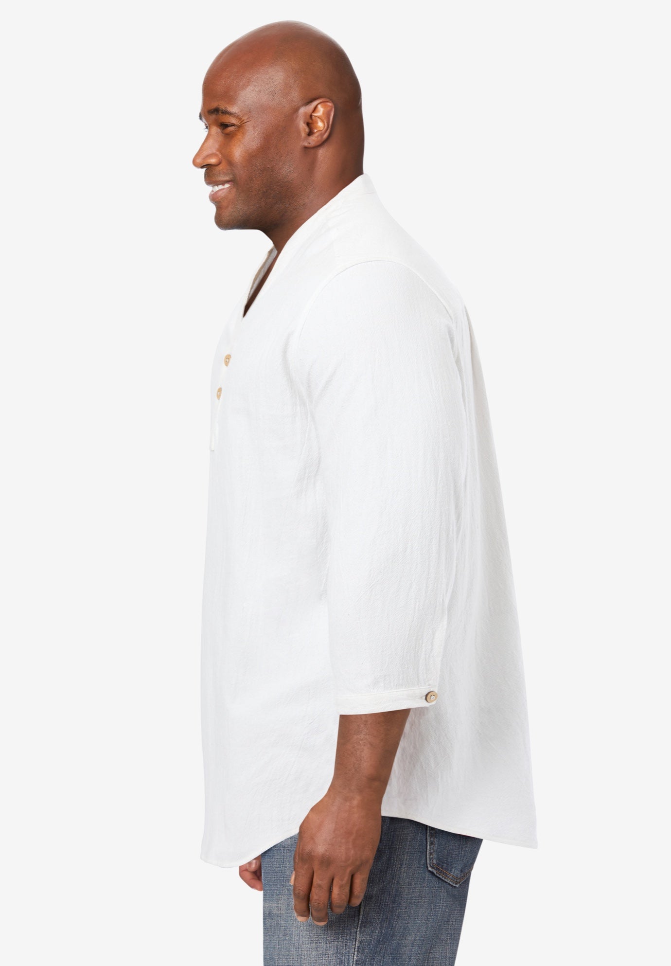 Gauze Mandarin Collar 3/4 Sleeve Shirt image number 2