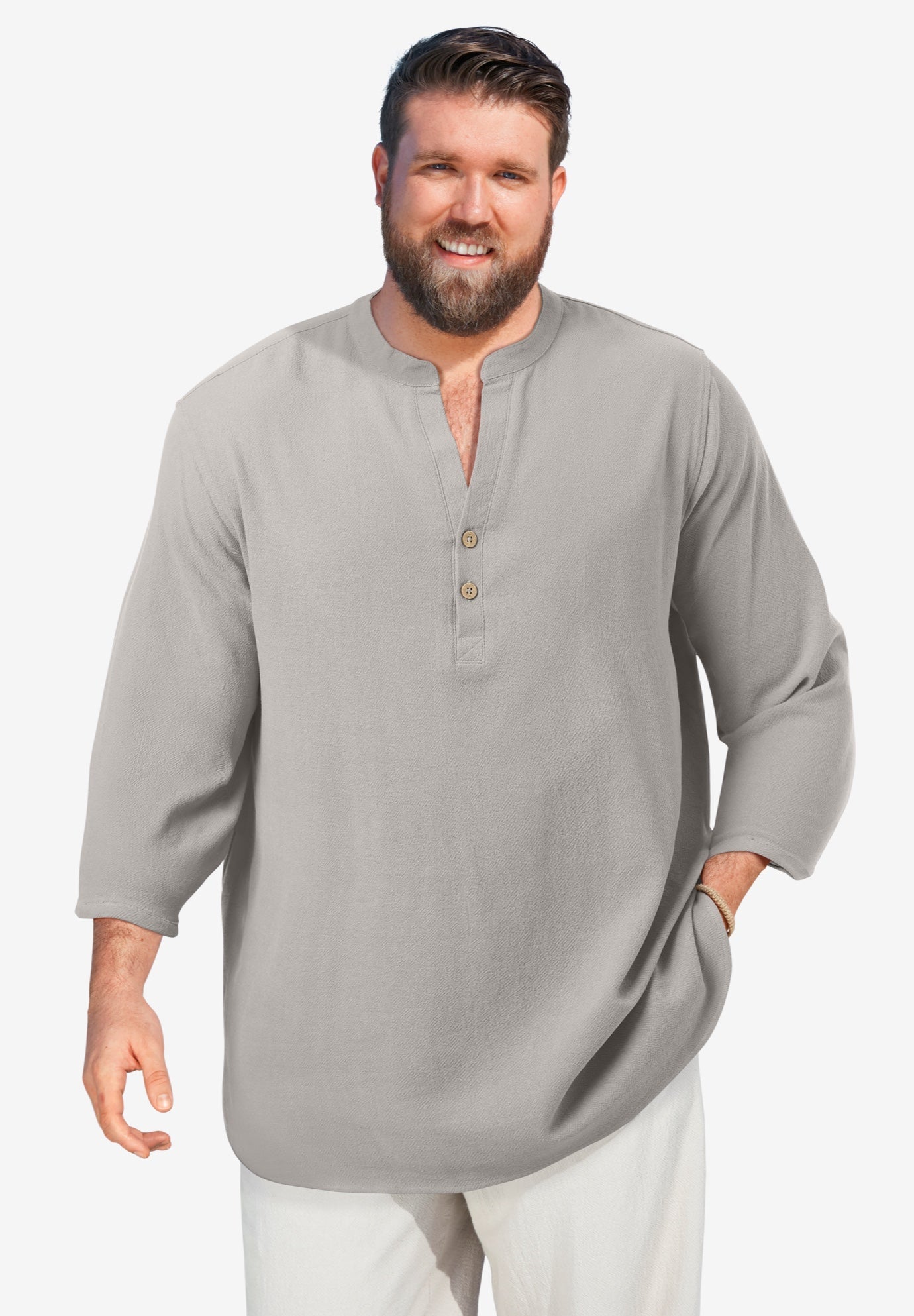 Gauze Mandarin Collar 3/4 Sleeve Shirt image number 0