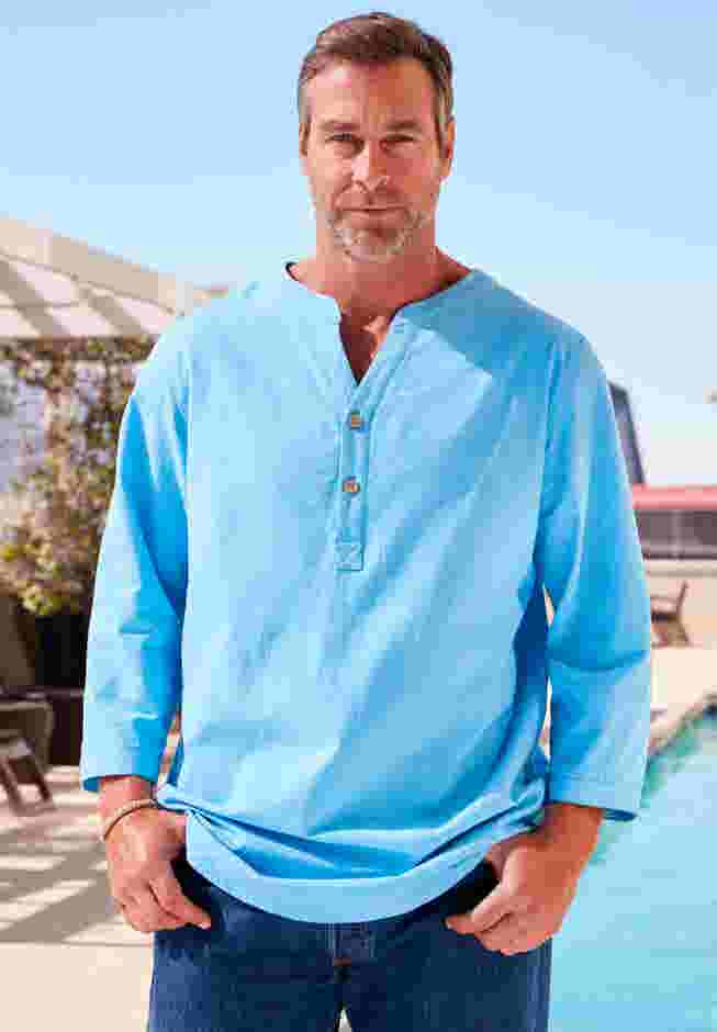 Gauze Mandarin Collar 3/4 Sleeve Shirt image number 0