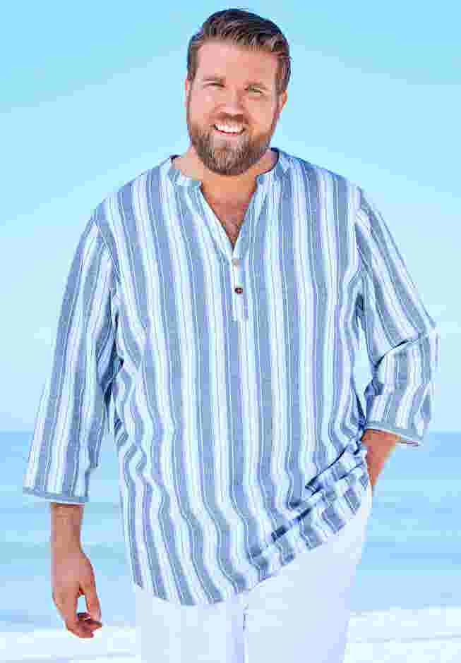Gauze Mandarin Collar 3/4 Sleeve Shirt image number 0