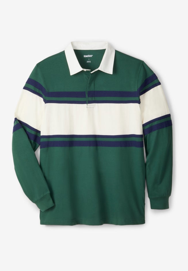 Rugby Polo Long-Sleeve Jersey Cotton, Hunter Stripe King Size
