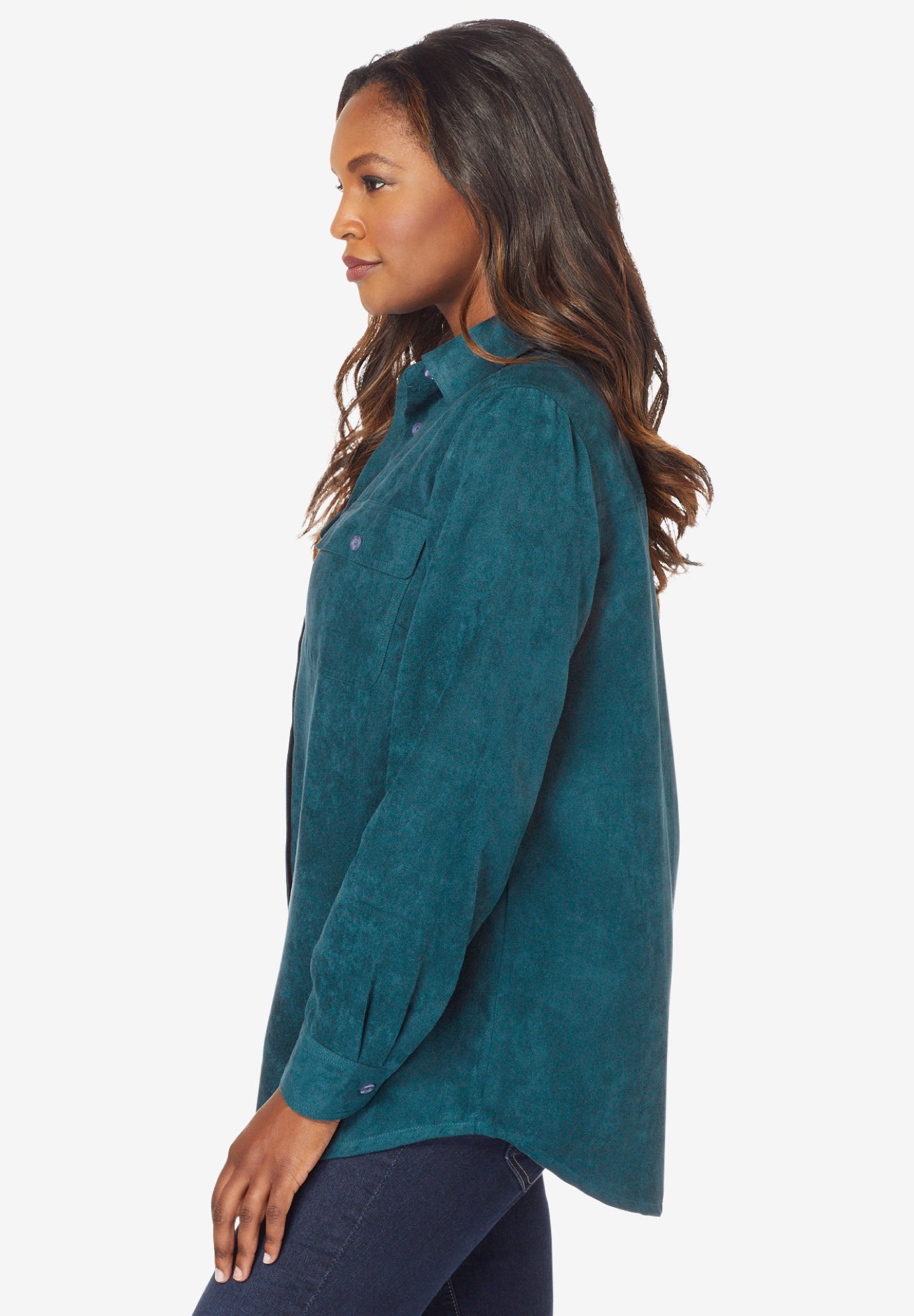 Faux Suede Button-Front Shirt image number 2