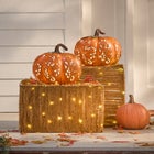Pre-Lit Carved Resin Pumpkin image number null
