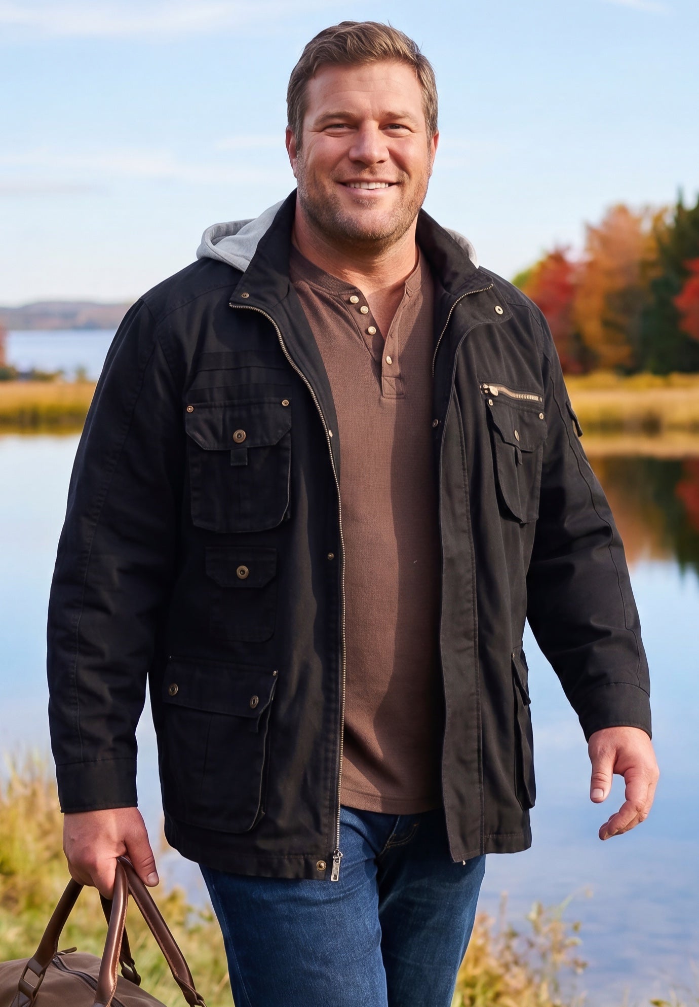 Utility Jacket with Removable Hood – Multi-Pocket, Black | King Size