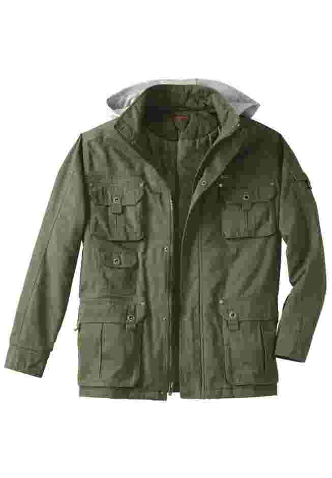 9 Pocket Twill Utility Jacket with Removable Hood image number 0