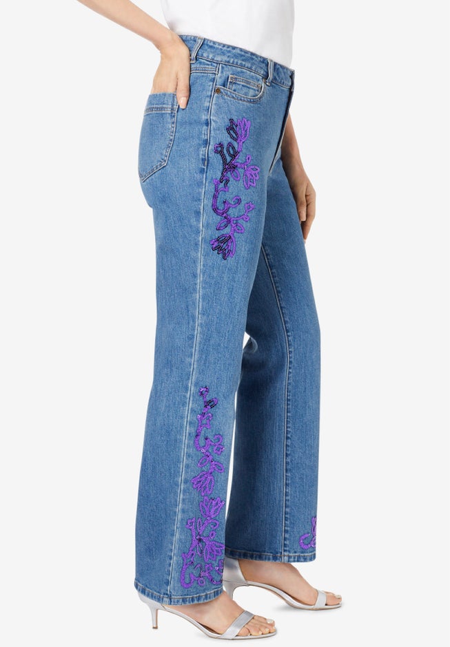 Plus Size Invisible Stretch&reg; Iconic Sequin-Embellished Bootcut Jean image number 2