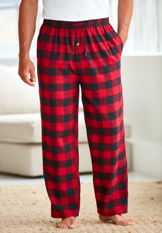 Flannel Plaid Pajama Pants for Men Relaxed Fit, Red Buffalo
