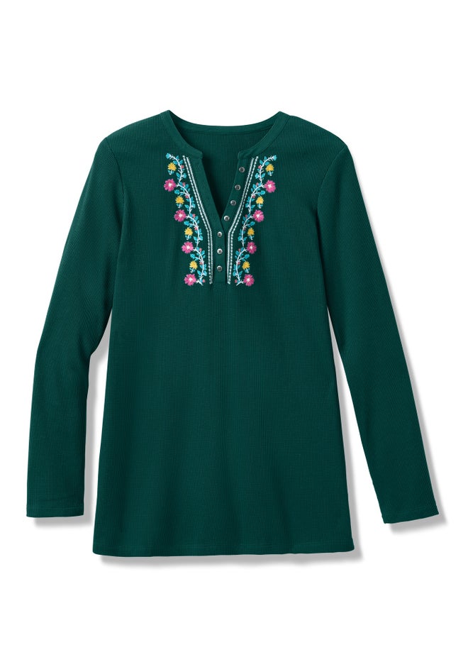 Embroidered Thermal Henley Tee image number 6