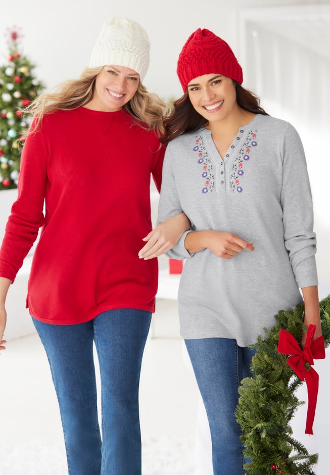 Embroidered Thermal Henley Tee image number 4