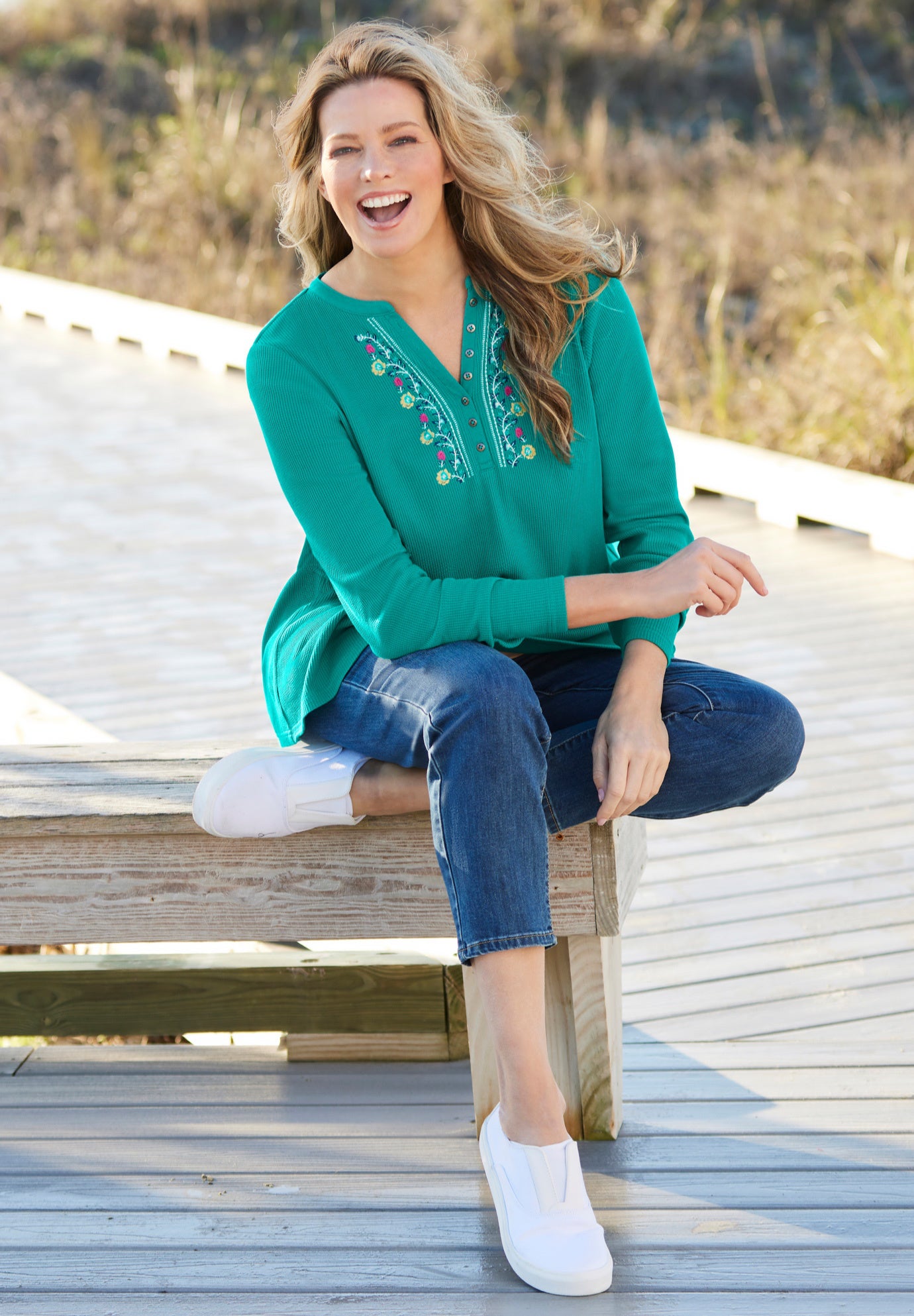 Embroidered Thermal Henley Tee image number 9