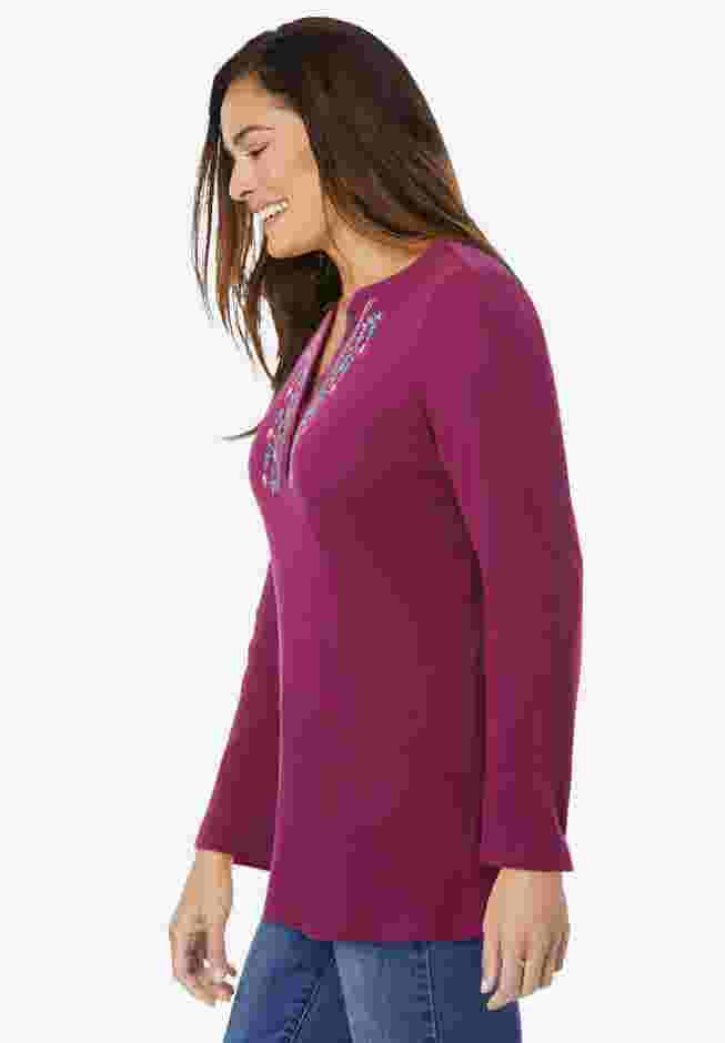 Embroidered Thermal Henley Tee image number 2