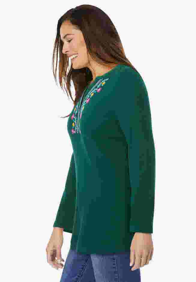 Embroidered Thermal Henley Tee image number 2