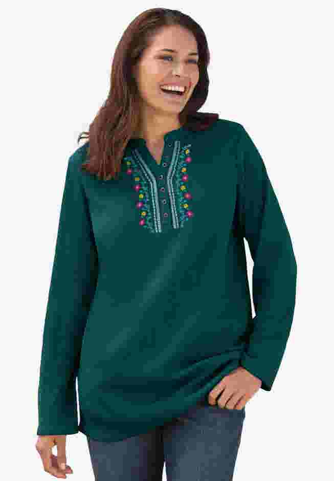 Embroidered Thermal Henley Tee image number 0