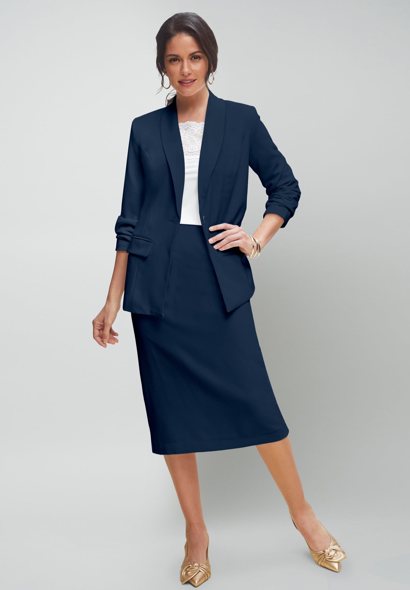 2-Piece Stretch Crepe Single-Breasted Skirt Suit image number 0