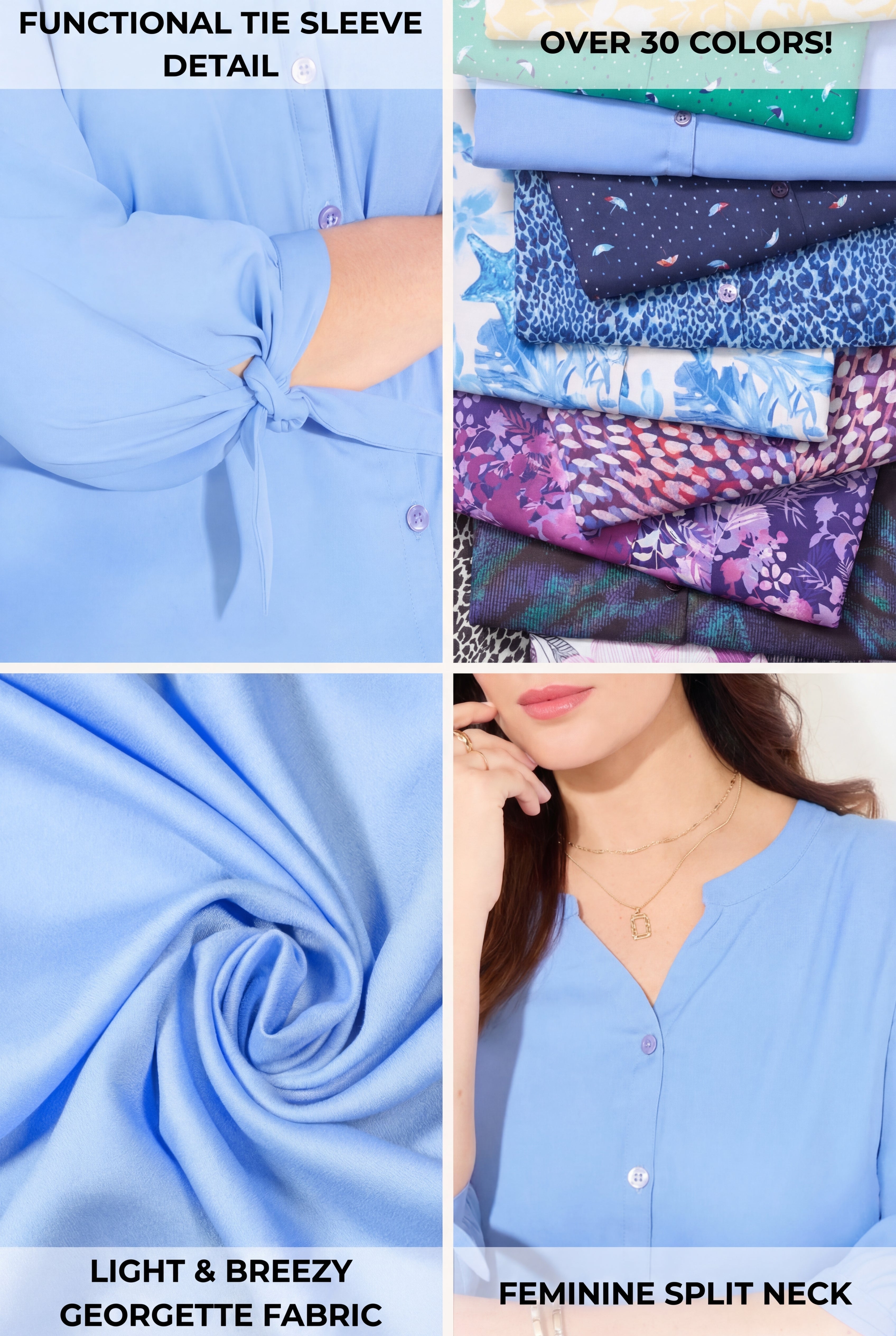 Georgette Buttonfront Tie Sleeve Cafe Blouse image number 1