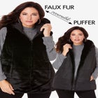 Plus Size 2-in-1 Puffer and Faux Fur Vest image number null