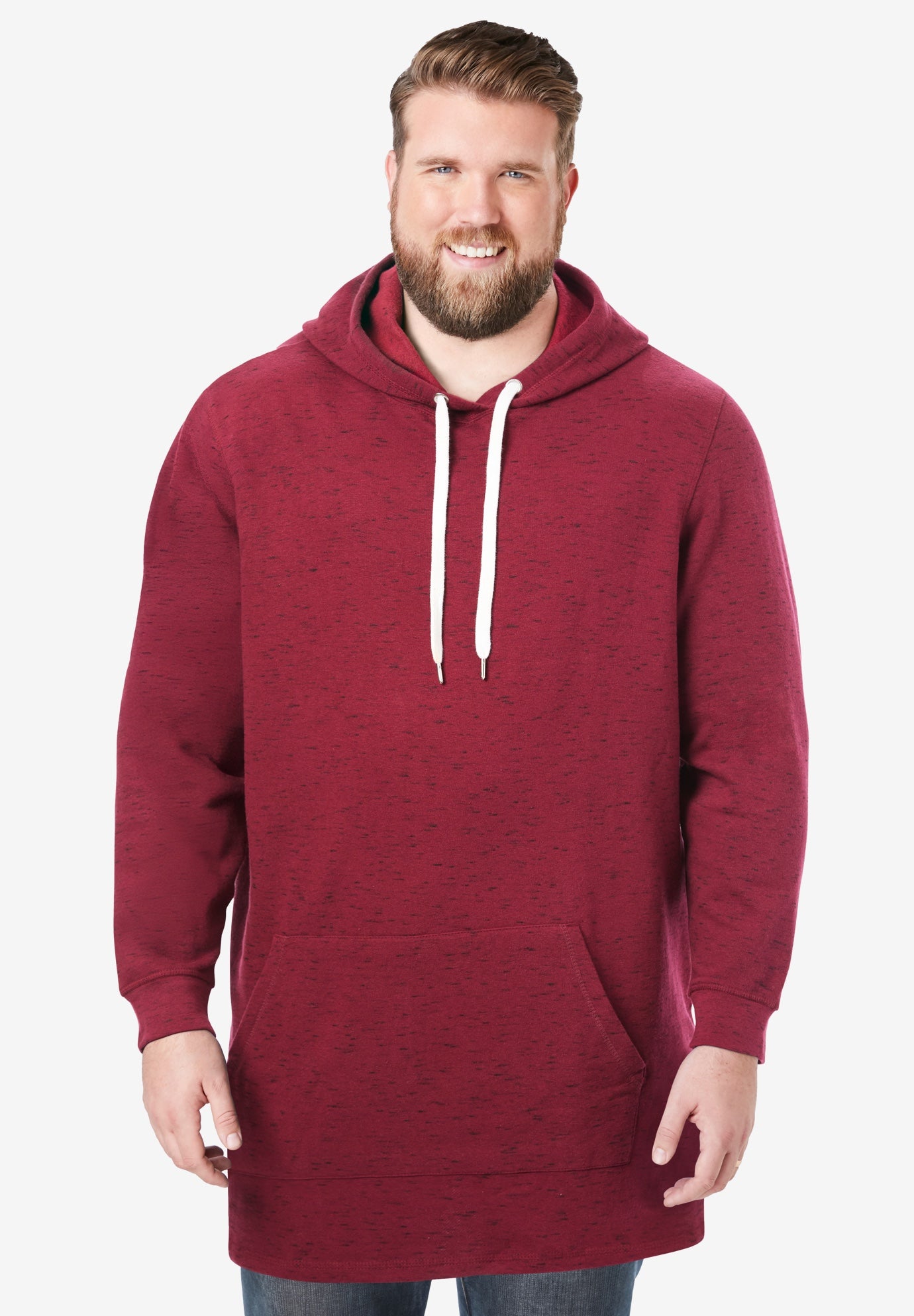 Fleece longer-length pullover hoodie image number 0