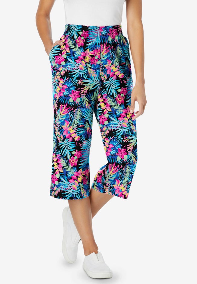 Elastic-Waist Pull-On Knit Pocket Capri Pants image number 4