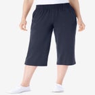 Elastic-Waist Pull-On Knit Pocket Capri Pants image number null