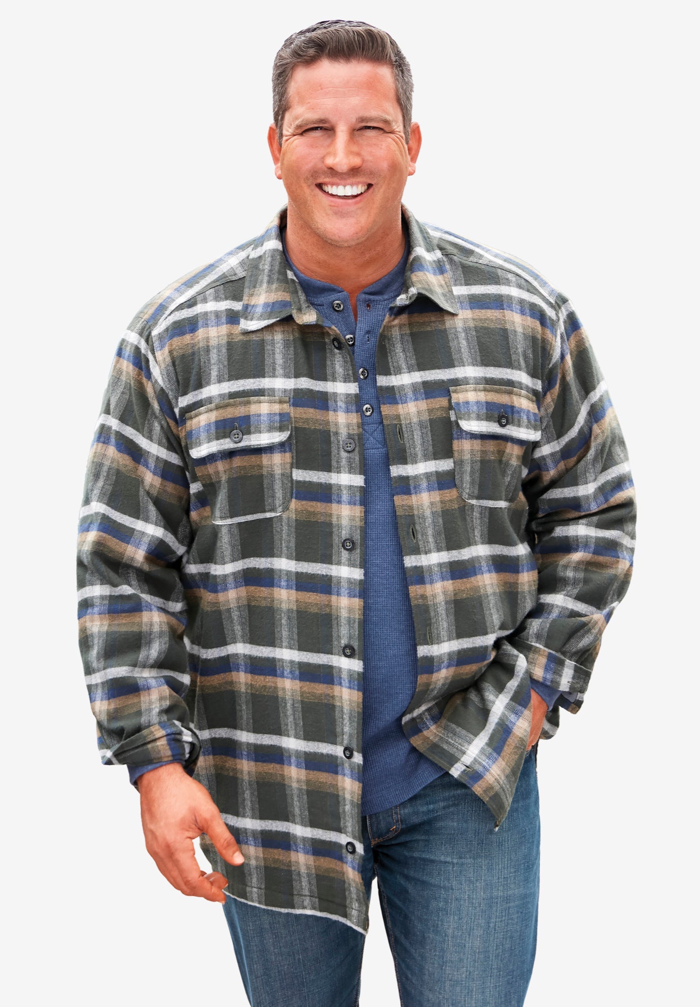 Fleece-Lined Flannel Shirt Jacket image number 1