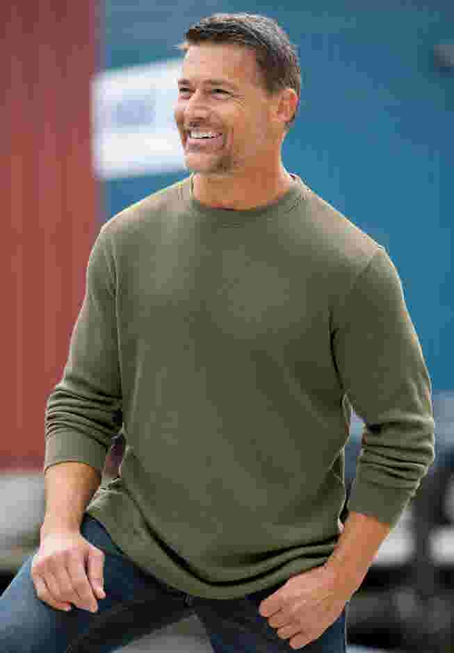 Waffle-knit Thermal Crewneck Tee image number 1