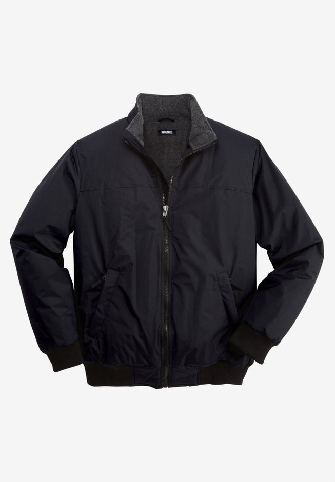 Fleece-Lined Water-Resistant Bomber Jacket, Black King Size
