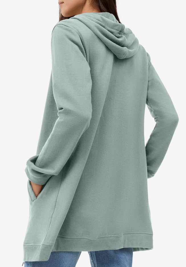French Terry Long Sleeve Zip-Front Tunic Hoodie image number 1