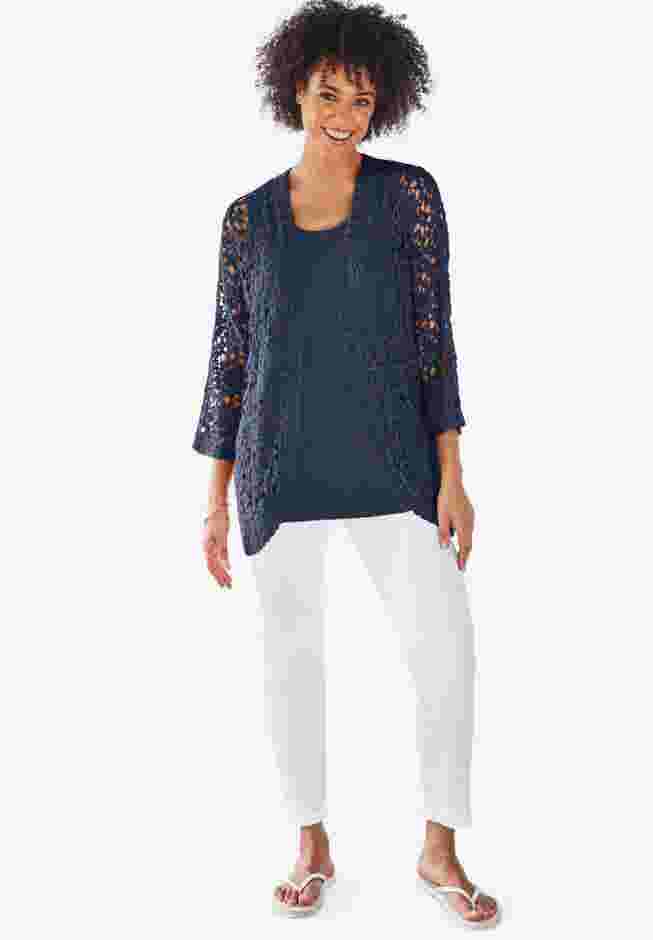 Curved Hem Pointelle Cardigan image number 0