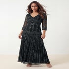 Plus Size Beaded V-Neck 3/4 Sleeve Sleeve Maxi Gown image number null