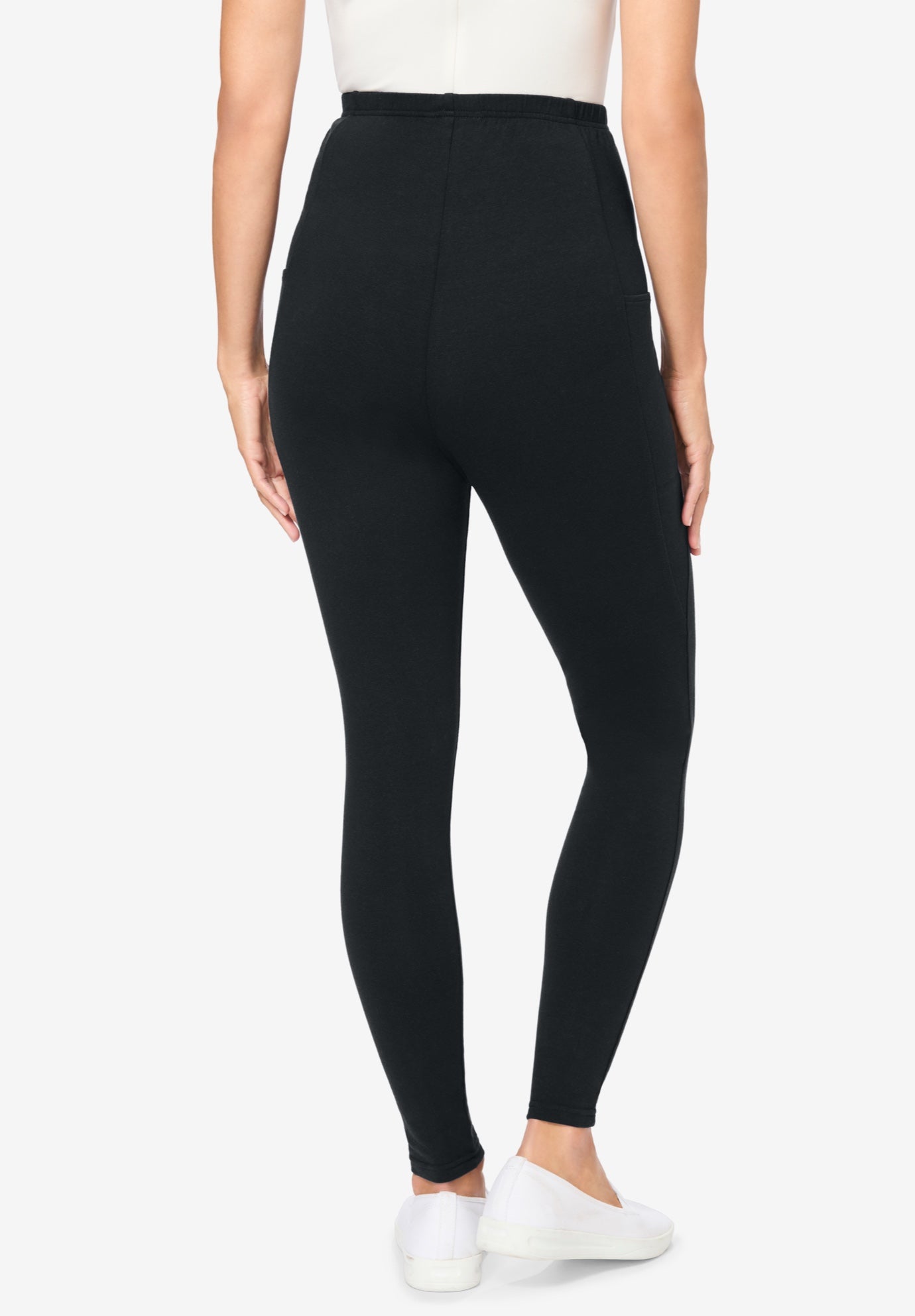 Side Pocket Ankle-Length Pull-On Stretch Knit Cotton Spandex Leggings image number 1
