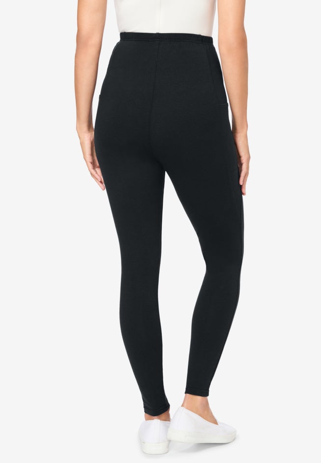 Side Pocket Ankle-Length Pull-On Stretch Knit Cotton Spandex Leggings image number 1