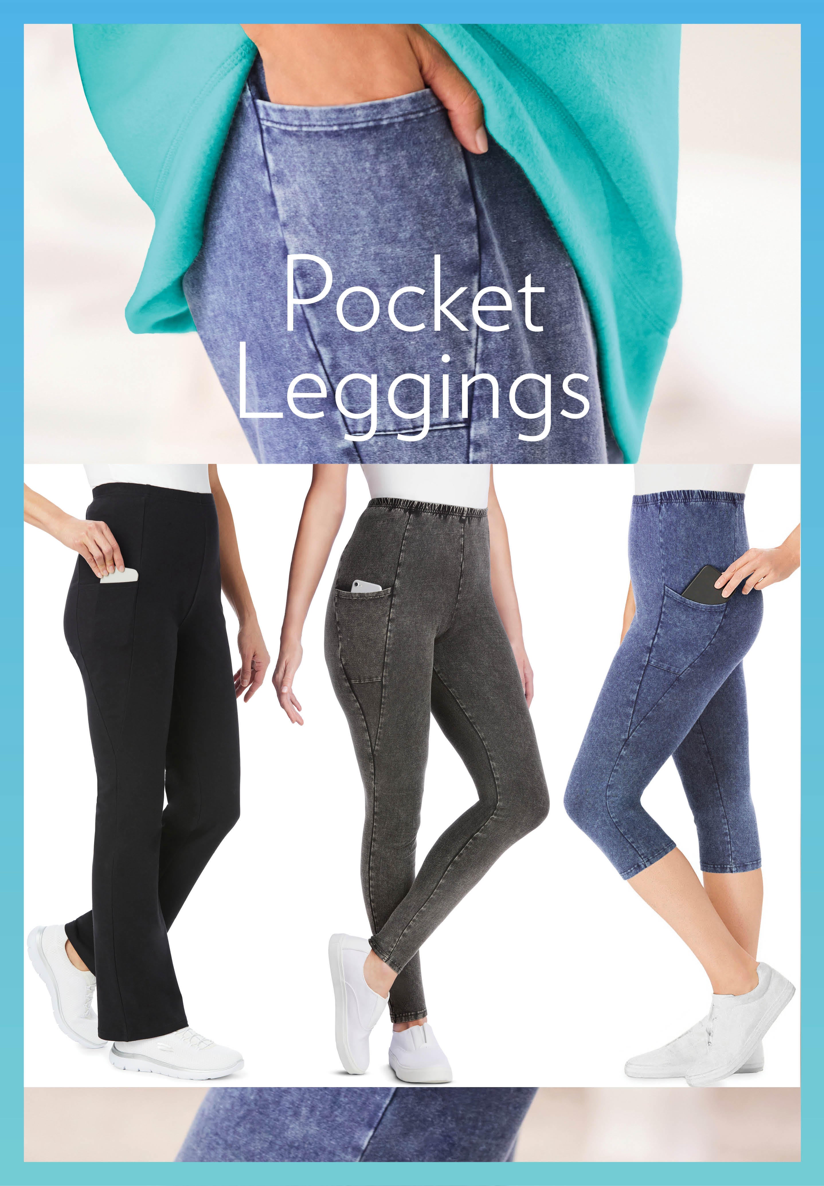 Side Pocket Ankle-Length Pull-On Stretch Knit Cotton Spandex Leggings image number 5