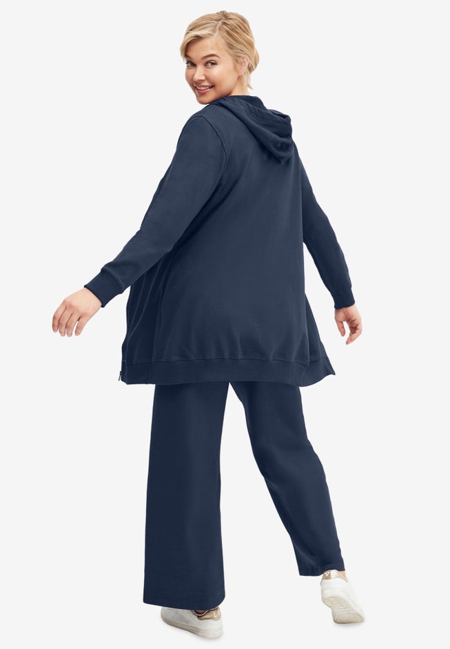 French Terry Wide Leg Sweatpants With Drawstring Elastic Waistband image number 1