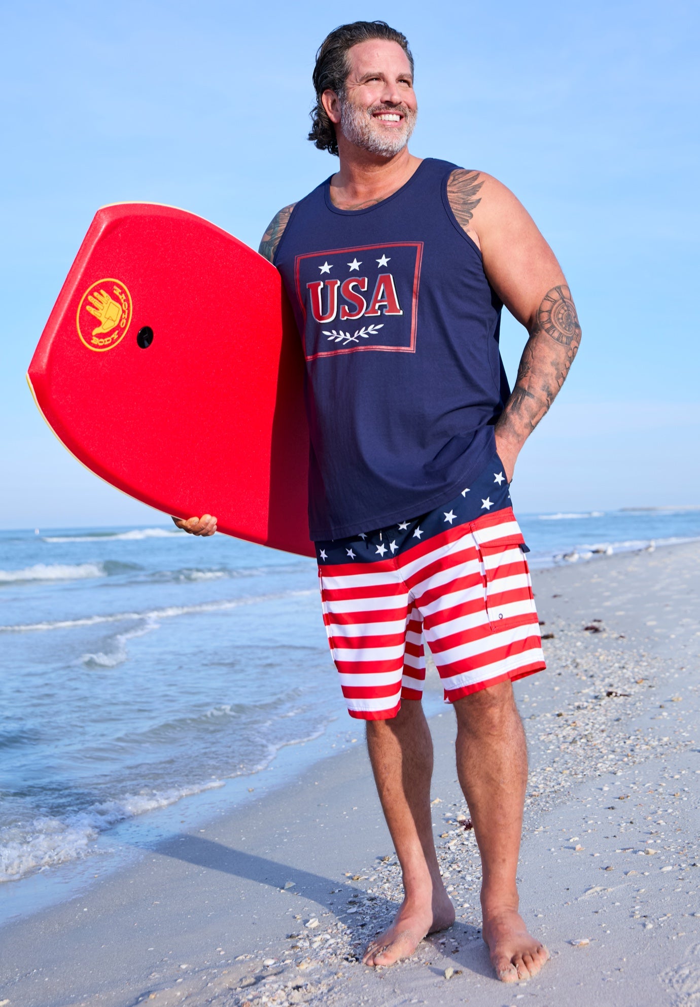 8" Printed Cargo Swim Trunks image number 5