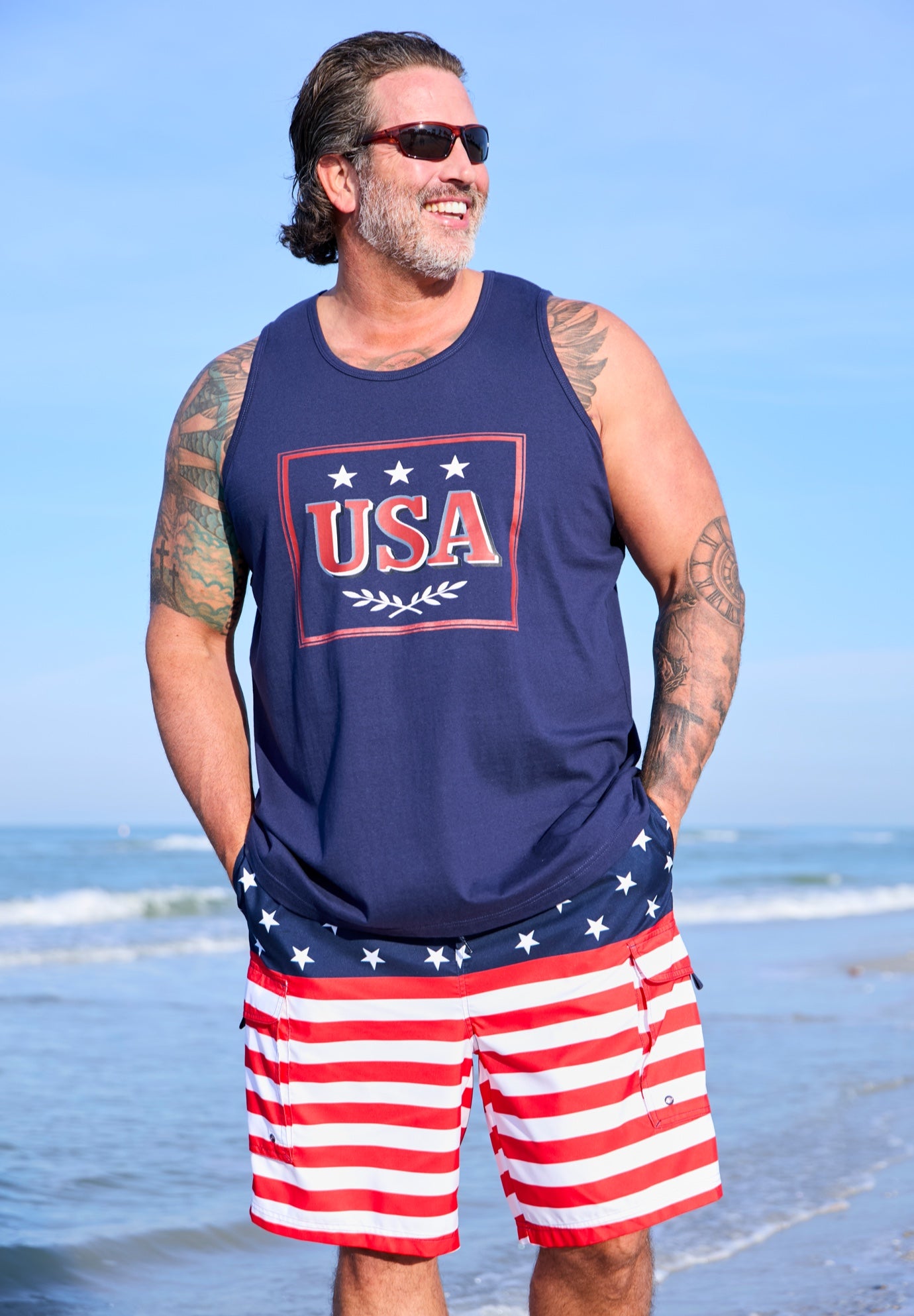 8" Printed Cargo Swim Trunks image number 0