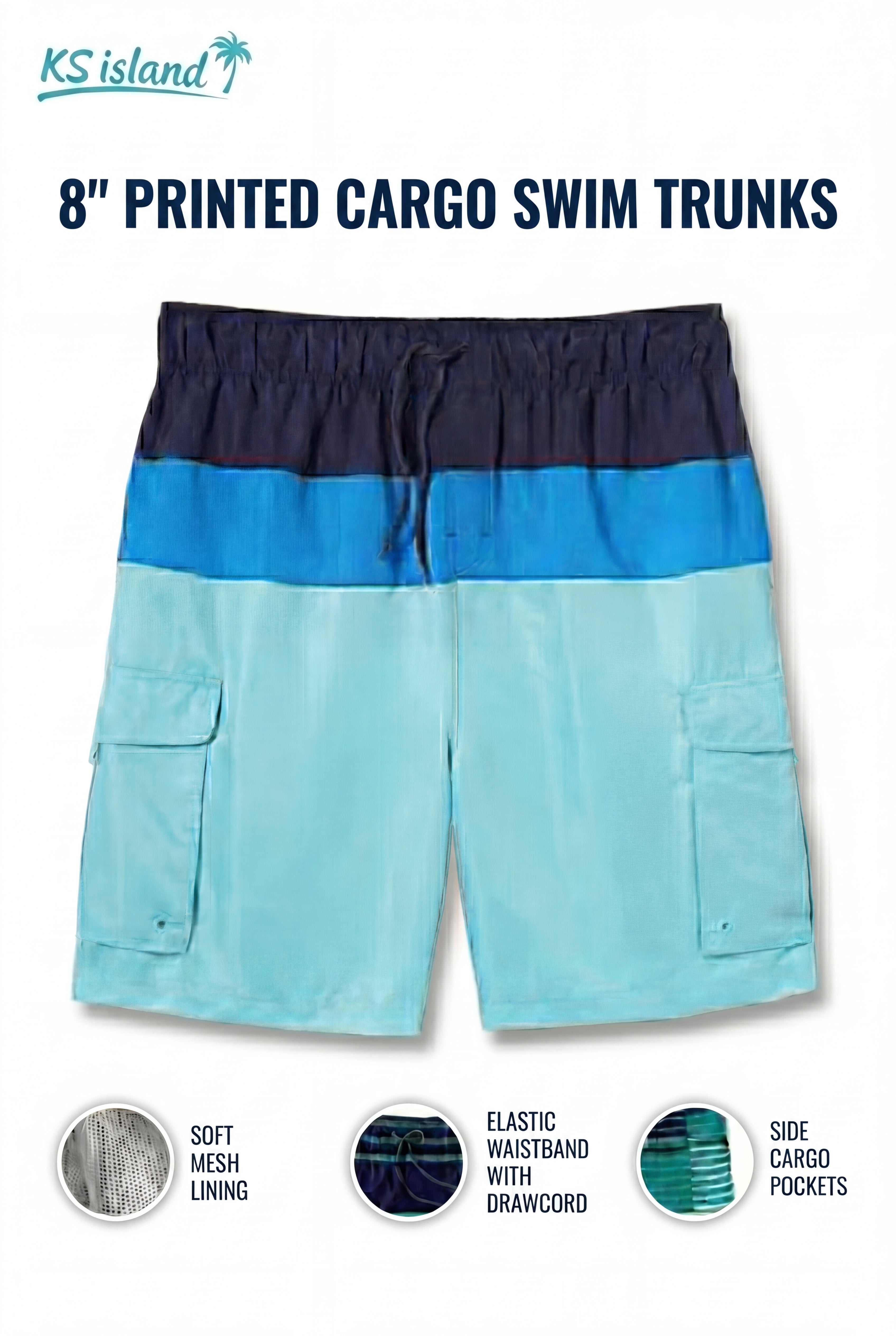 8" Printed Cargo Swim Trunks image number 1